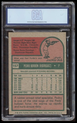 1975 Topps #157 Pedro Borbon Cincinnati Reds CGA 7 - Foto 2 di 2