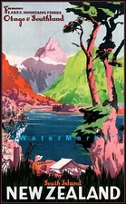 New Zealand 1937 South Island Vintage Poster Print Retro Style Travel Art Décor