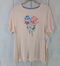 Croft Barrow Size XL The Classic Tee Peach Floral Graphic Short Sleeve Top NWT
