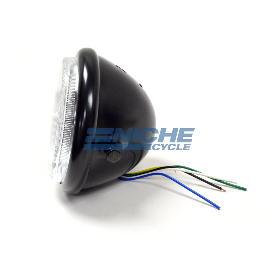 Bates Style 5.75 Satin Black Side Mount Headlight Blue Dot Chopper 5-3/4 - Image 3 of 4