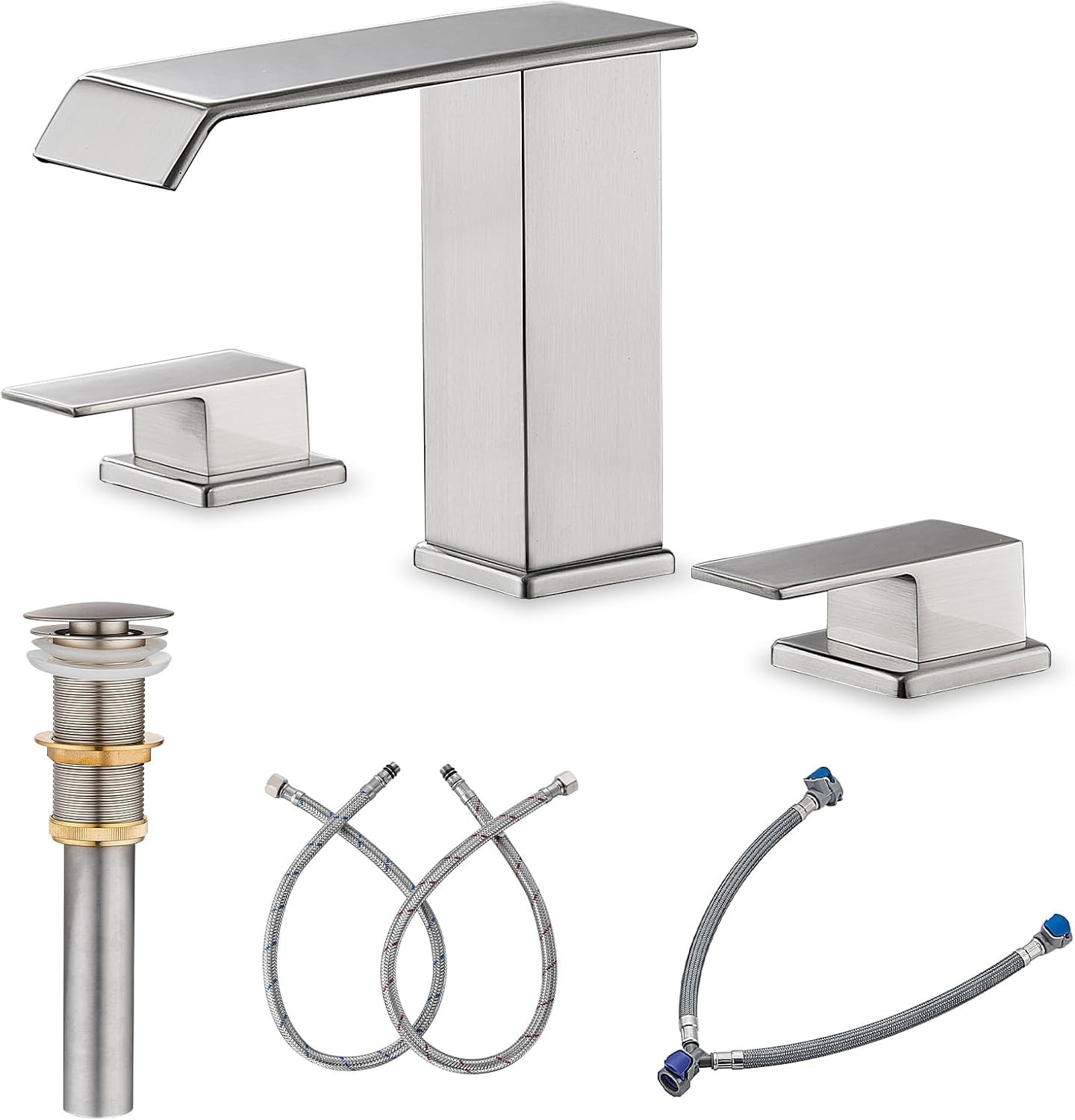 3-hole Waterfall Bathroom Faucet, Modern Widespread Design