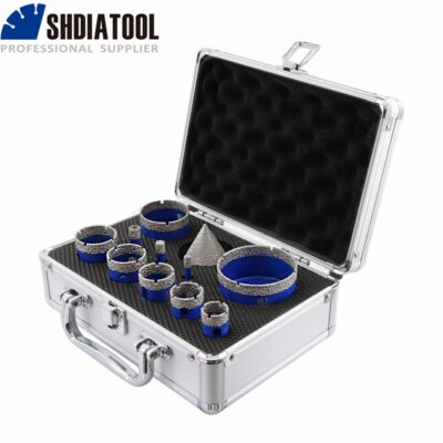 11pcs Diamond Drilling Bits Kit Triangle Shank Drill Crowns+50mm Chamfer Taper