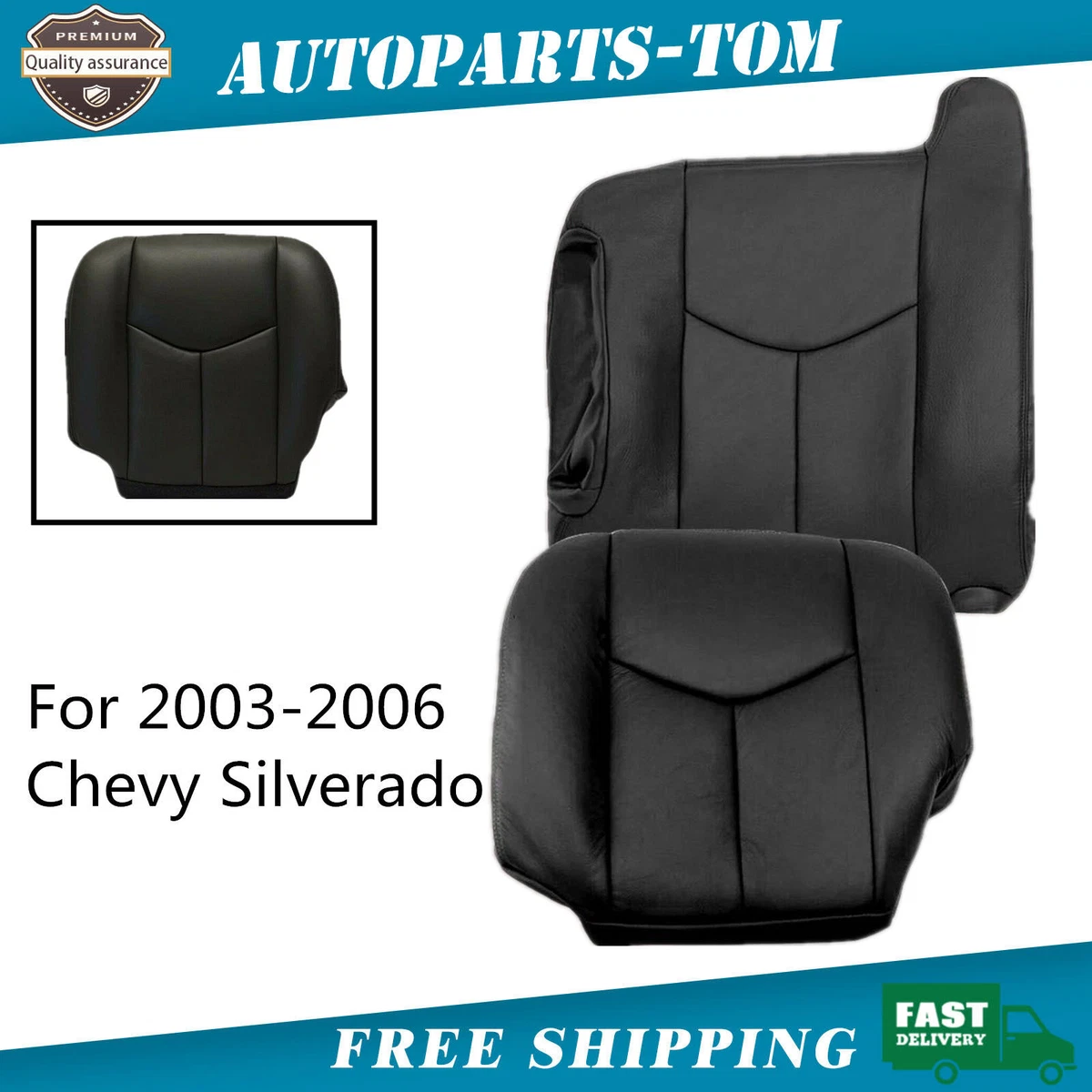 Funda De Asiento De Cuero Sintético Negro Para Conductor Y Pasajero De Chevy Silverado 1500/2500 (2007-2014)