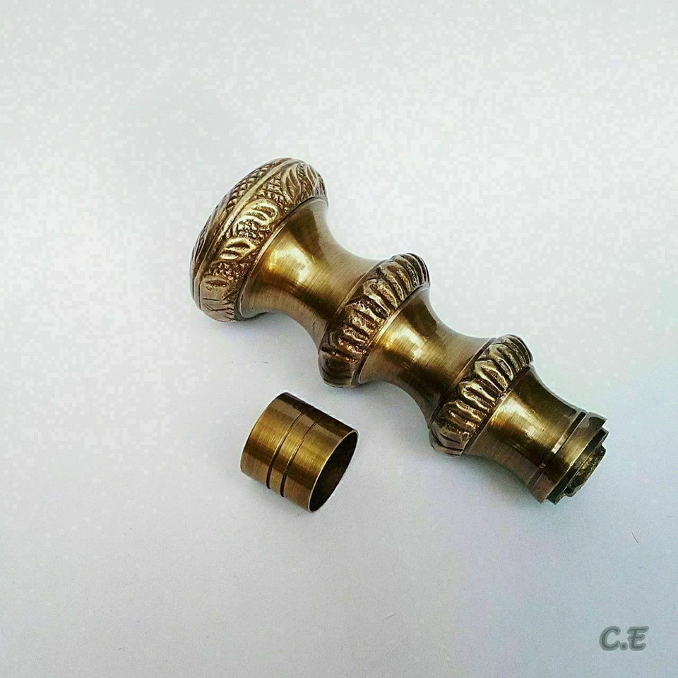 Mango de cabeza largo de diseño de latón estilo real de 3 redondos para bastón de madera Foto 3 de 3