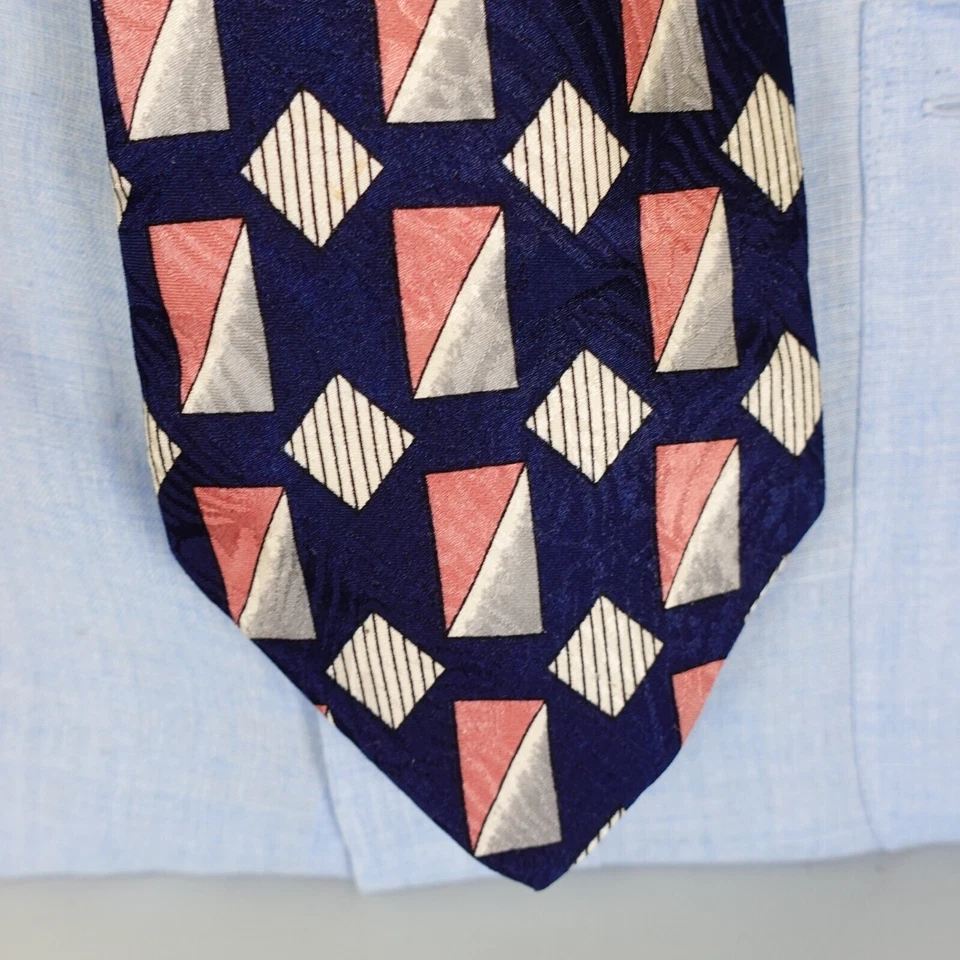 GEOFFREY BEENE Neck Tie Mens Blue Navy Pink Silk Suit Contemporary Bold WIDE - Image 2 of 4