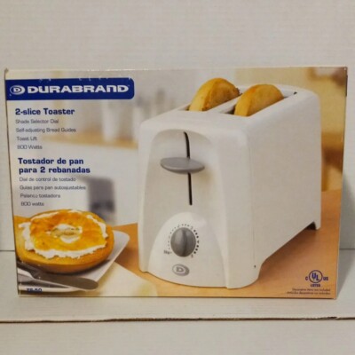 New Durabrand White 2 Slice Toaster TS-50 Self Adjusting Bread Guides-800W-NIB