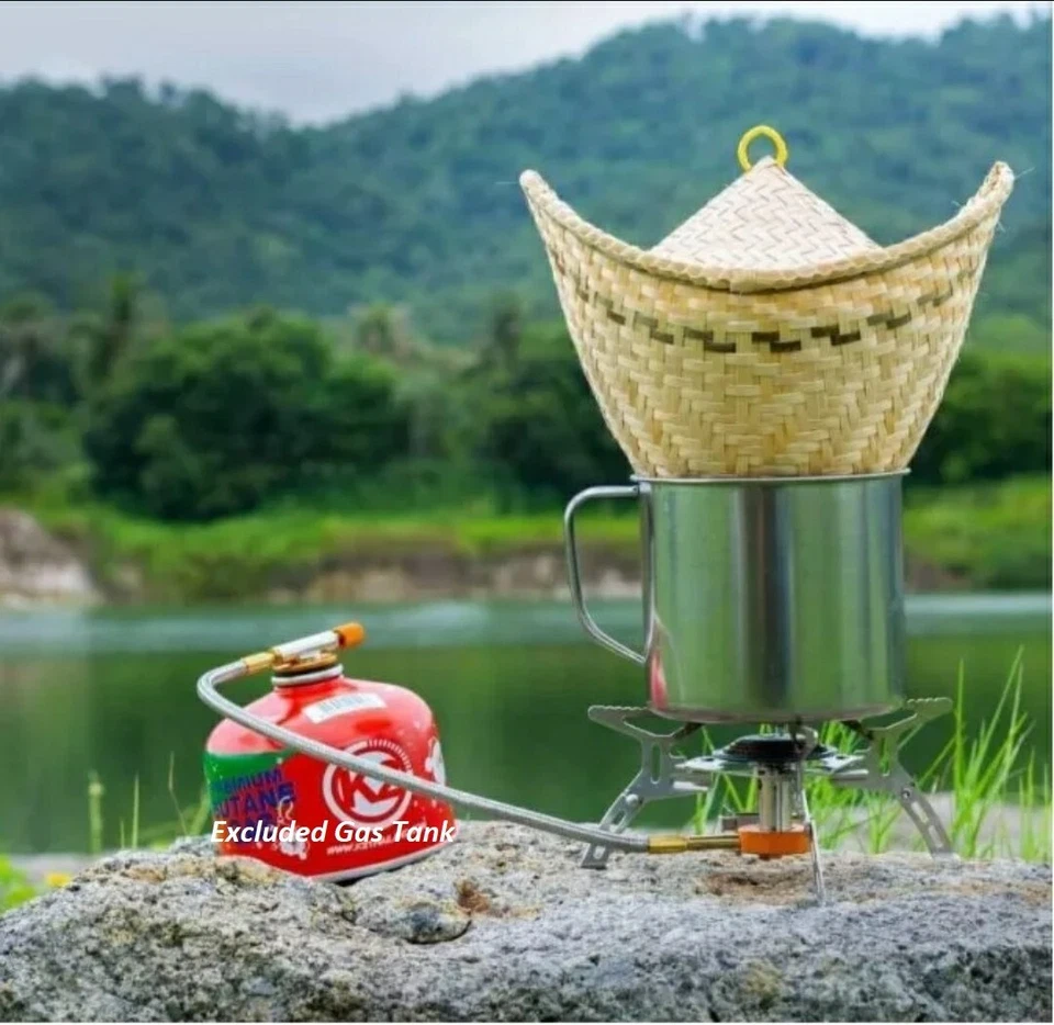 Cesta de vapor de arroz pegajosa tailandesa utensilios de cocina de bambú de vingtage juego de cocina de comida laosiana Foto 3 de 4