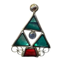 Stained Glass Christmas Tree Candle Holder With Red & Green Panels