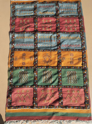 Vintage Berber Rug 145 x 270 cm   Moroccan Wool Carpet Handwoven Tribal Pattern