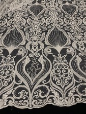 Ivory Beaded Lace Fabric on Mesh Luxury Sequin Embroidered Fabric