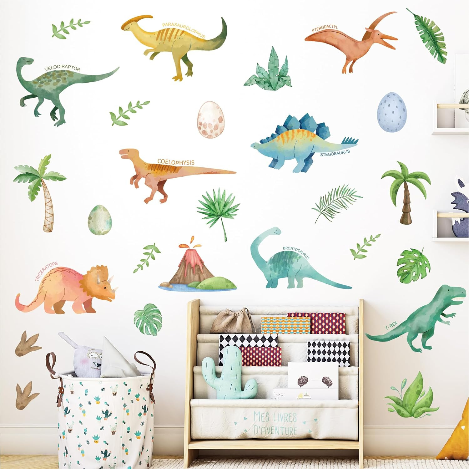 AOWDIAO Watercolor Dinosaur Wall Decals - 28 Pcs Peel and Stick Dino Decor