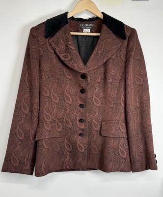 E.R. Gerard Renlyn Vintage Paisley Blazer 10 Velvet Collar Button Front Jacket