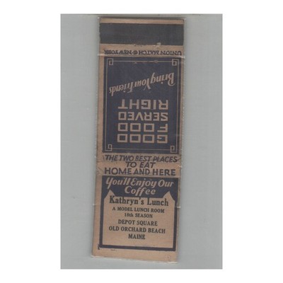 1920s Union Quality Matchbook Cover Kathryn's Lunch Old Orchard Beach ME