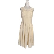 New Directions Cream Cotton Fit & Flare Midi Dress Size 4 Crochet Neck...