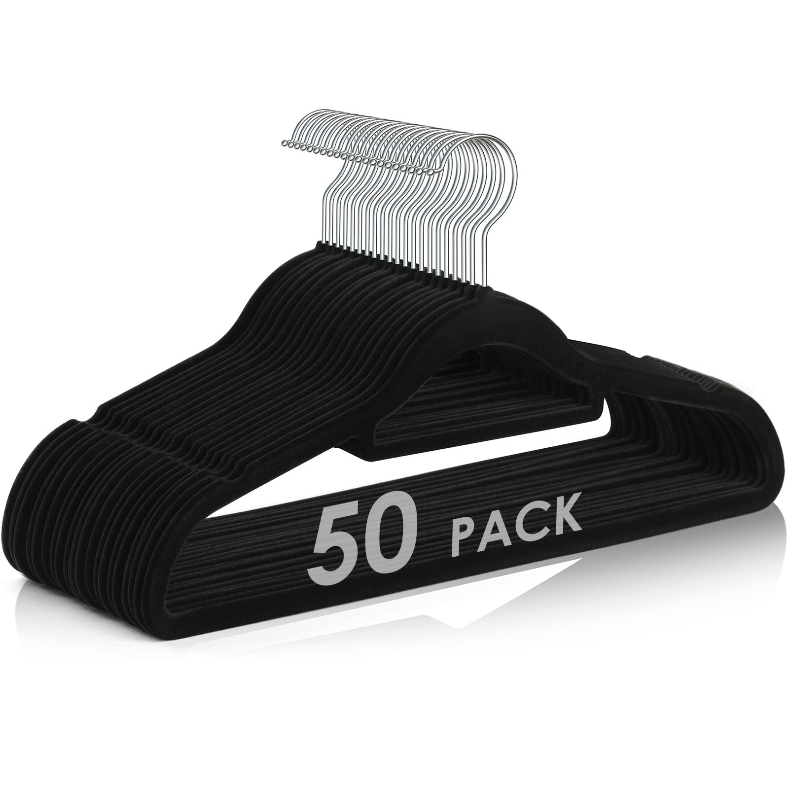 Velvet Hangers Non Slip Felt Hangers, 50 Pack Black Velvet Clothes Hangers Sp...-image