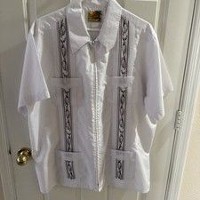 Vintage Haband Guayabera Zip Embroidered Pockets Shirt Vacation Tropical XL