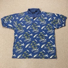 Stylo Golf Polo Shirt Mens XL Blue Leaf Pattern Hawaiian USA