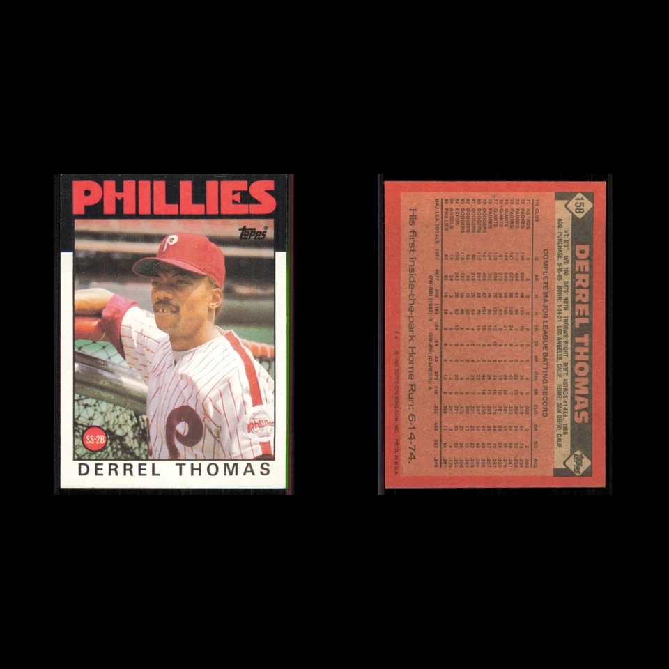 Derrel Thomas #158 1986 Topps Philadelphia Phillies Baseball Card MLB NM - Image 3 of 3
