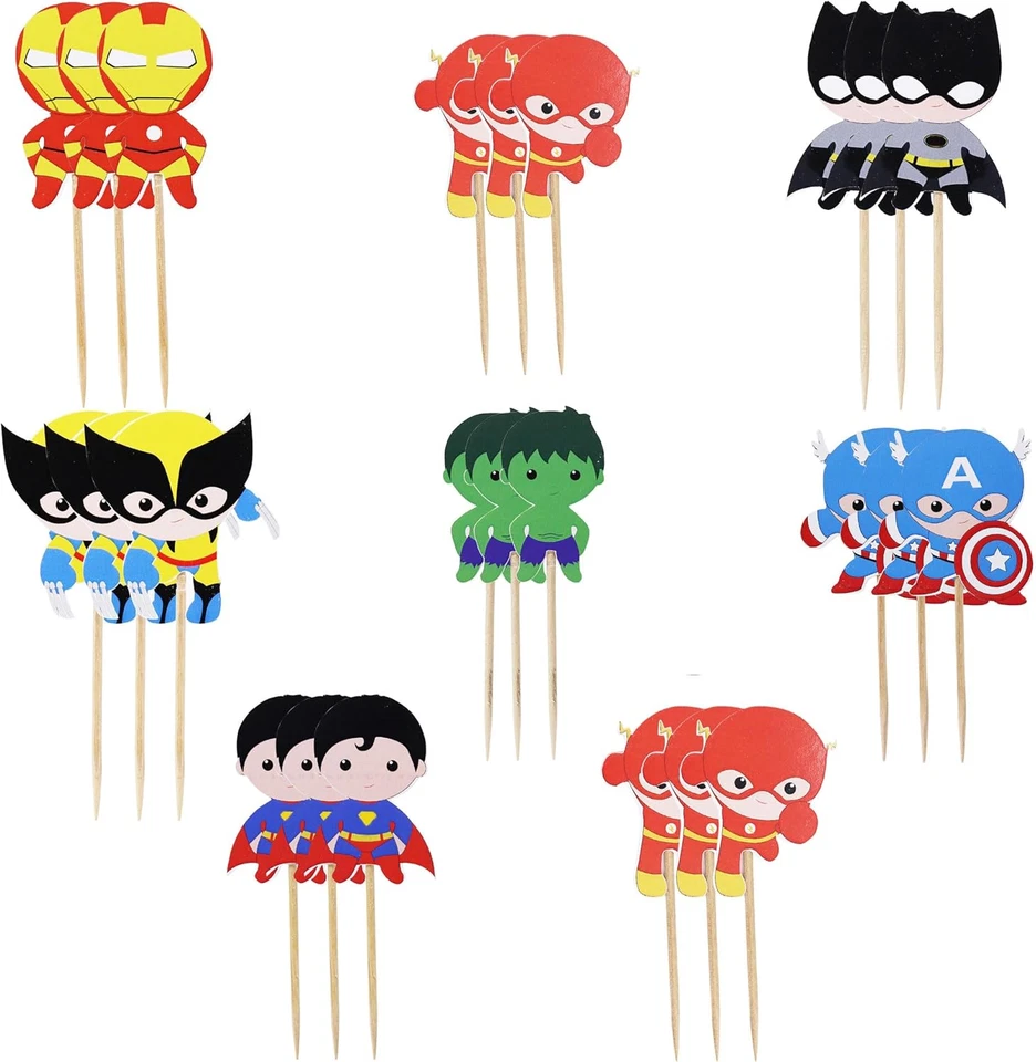 Конфетти 24Pc мультфильм супергерой Cupcake Topper для детей день рождения вечеринки торт деко - Изображение 4 из 4