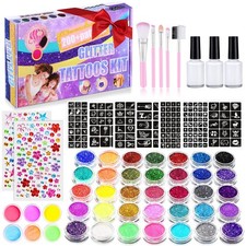 492 Temporary Glitter Tattoo Kit for Kids, 41 colors glitters powder 215 rhin...