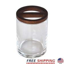 Acacia Wood Glass Toothbrush Holder Electric Toothbrushes Bathroom Organizer New