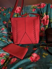 Mellow World Perforated Red Women's Bag with Pouch NWT Gold Hardware