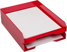 Stackable Paper Trays Red Desktop Document Letter File Organizer Tray 2