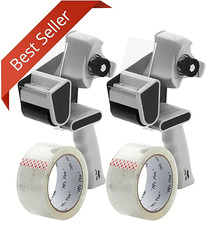 2-Inch Black Heavy Duty Packing Tape Dispenser Gun - 2 Pack with 2 Rolls Clear T