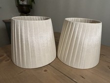 Pair Of Vintage Cream Ivory Silk Pleated Lampshades Cottagecore Country 