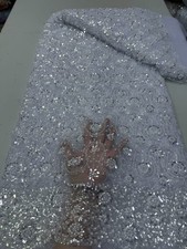 YQOINFKS Tulle Lace New Sequin Fabric Net Voile Bridal Luxury Embroidery Beaded