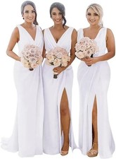 Women's Chiffon Bridesmaid Dresses Long Pleated Formal Evening Party Gowns 