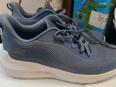 SKECHERS BOBS MEMORY FOAM MEN SIZE #10 COLOR SLATE GREY W,SOME BLUE TONE,USED