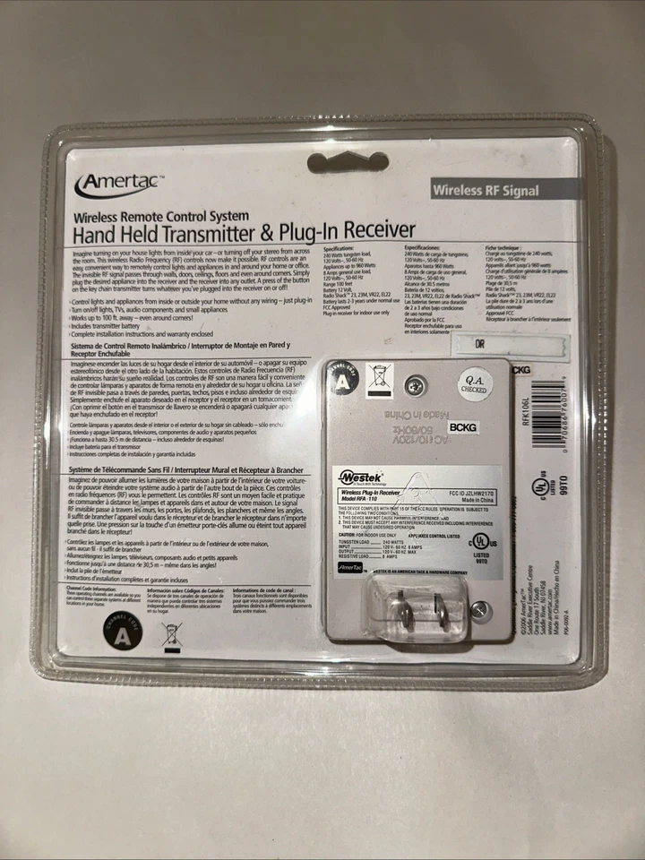 AmerTac Wireless Hand Held Key Chain Transmitter and Plug-In Receiver RFK106L - Image 2 of 2
