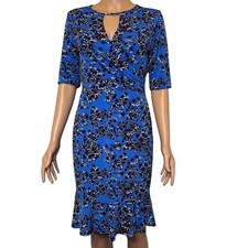 Taylor Keyhole Neck Floral Sheath Dress with 1/4 Length Sleeves Ruffled Hem 6