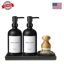 Kitchen Soap Dispenser Set, 17 fl oz Dish Soap Dispenser with Ceramic Tray  ...