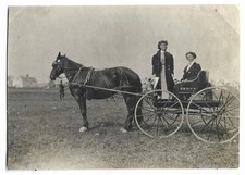 Vintage Old Photo of Victorian Era Woman in Horse & Carriage with Large Wheels