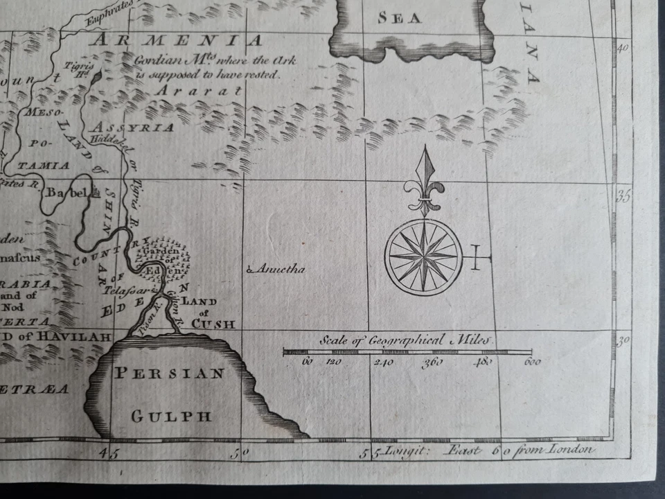 Antique 1765 biblical map - Garden of Eden & Mount Ararat - - Image 3 of 4