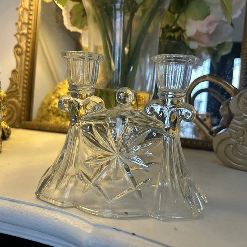 Vintage Anchor Hocking Early American Prescut Double Candle Holder