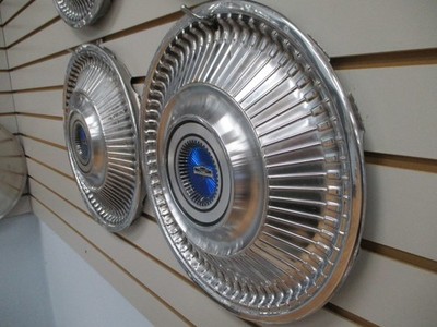 1968 FORD FAIRLANE FALCON Blue Center WHEEL COVERS Hubcaps OEM SET
