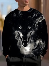 3D Wolf Head Print Sweatshirt - Black  White Wolf Graphic - Adults  Youth