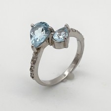 Aquamarine Double Pear White Topaz Pave Accent 925 Sterling Silver Ring Size 6