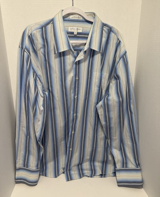 Linea Dôme Men's XXL Regular Blue/White Striped Classic Cotton Dress Shirt