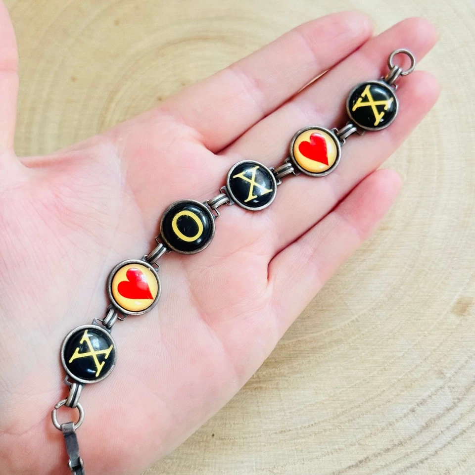 Pulsera Retro Corazón XOX Eslabones Cuentas Grueso Cuelga Acrílico Y2K Punk Love Raro 6" Foto 3 de 4