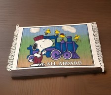 Vintage Snoopy  Woodstock All Aboard Train Conductor Peanuts Throw Rug Handloom