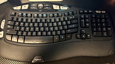 Logitech K350 Wave Keyboard Ergonomic, Black, Wireless, No USB Receiver Dongle