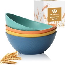 65OZ Wheat Straw Bowls Set of 4 Large Unbreakable Salad Bowls Microwave