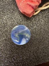 Vintage Vitro Agate Tiger Eye Shooter Marble 0.91" Gorgeous Cobalt Yellow White