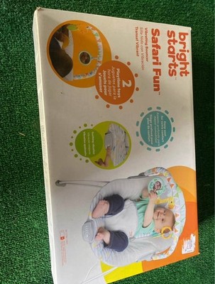 Bright Starts Safari Fun Comfy Baby Bouncer Seat with Soothing Vibration Toy Bar