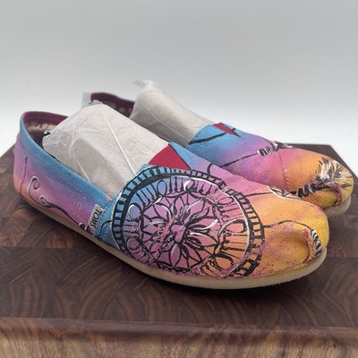 TOMS Slip On Shoes Custom Hand Painted Southwestern Dream catcher Design Size 9