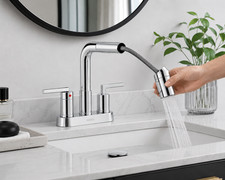 KENES Bathroom Faucet with Pull Out Sprayer 2 Handle 4  Centerset Black New